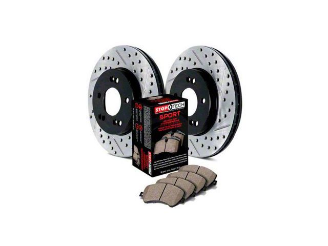 StopTech Sport Axle Slotted and Drilled Brake Rotor and Pad Kit; Front (1999 Jeep Cherokee XJ w/ 3-Inch Cast Rotors)