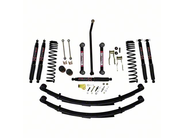 SkyJacker 4.50-Inch Front Dual Rate Long Travel Suspension Lift Kit with Rear Leaf Springs and Black MAX Shocks (84-01 4WD Jeep Cherokee XJ)