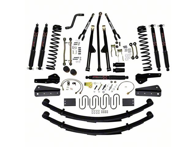 SkyJacker 8-Inch Rock Ready 2 Front Dual Rate Long Travel Suspension Lift Kit with Rear Leaf Springs and Black MAX Shocks (84-01 4WD Jeep Cherokee XJ)