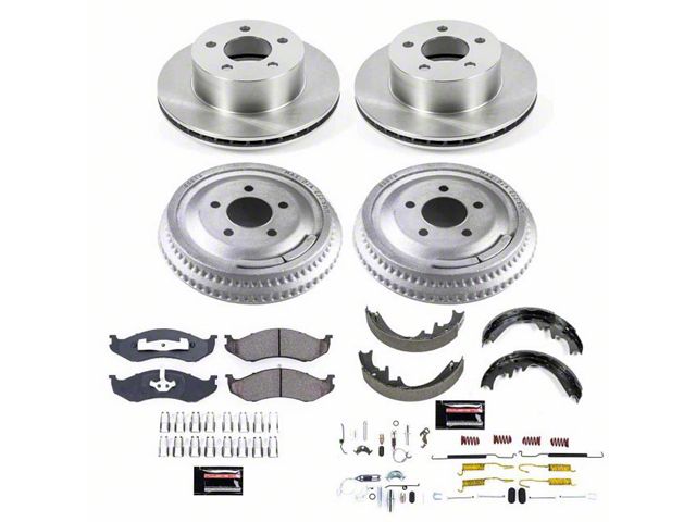 PowerStop OE Replacement Brake Rotor, Drum and Pad Kit; Front and Rear (92-98 Jeep Cherokee XJ w/ 10-Inch Rear Drums; 1999 Jeep Cherokee XJ w/ 3-1/4-Inch Composite Rotors & 10-Inch Rear Drums)