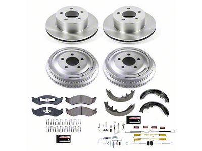 PowerStop OE Replacement Brake Rotor, Drum and Pad Kit; Front and Rear (92-98 Jeep Cherokee XJ w/ 10-Inch Rear Drums; 1999 Jeep Cherokee XJ w/ 3-1/4-Inch Composite Rotors & 10-Inch Rear Drums)