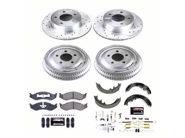 PowerStop Z23 Evolution Brake Rotor, Pad and Drum Kit; Front and Rear (92-98 Jeep Cherokee XJ w/ 10-Inch Rear Drums; 1999 Jeep Cherokee XJ w/ 3-1/4-Inch Composite Rotors & 10-Inch Rear Drums)