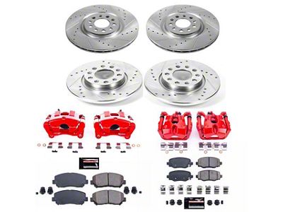 PowerStop Z23 Evolution Brake Rotor, Pad and Caliper Kit; Front and Rear (14-23 Jeep Cherokee KL w/ Single Piston Front Calipers)