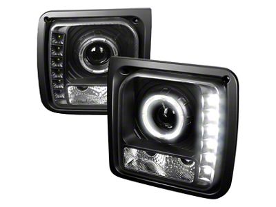Halo Projector Headlights with SMD LED Light Strip; Matte Black Housing; Clear Lens (97-01 Jeep Cherokee XJ)